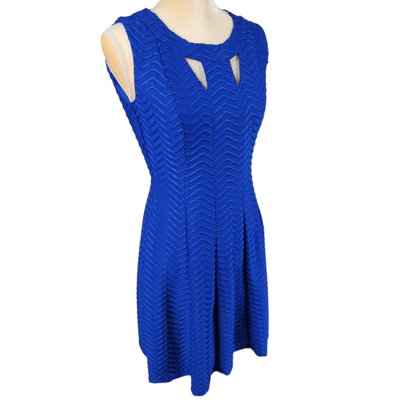 Enfocus Studio sz 6 Fit & Flare Swing Dress Women Royal Blue Wave Texture Cutout - Picture 1 of 10